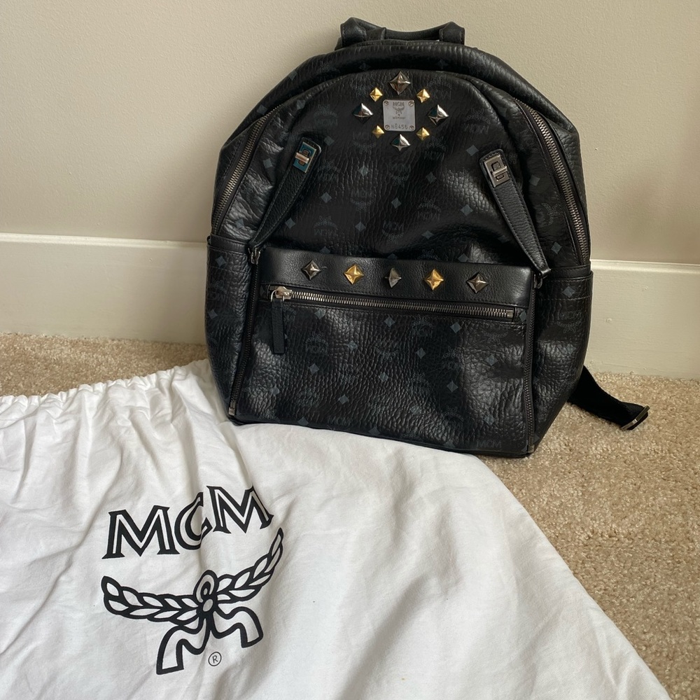 MCM Black Studded Leather Backpack